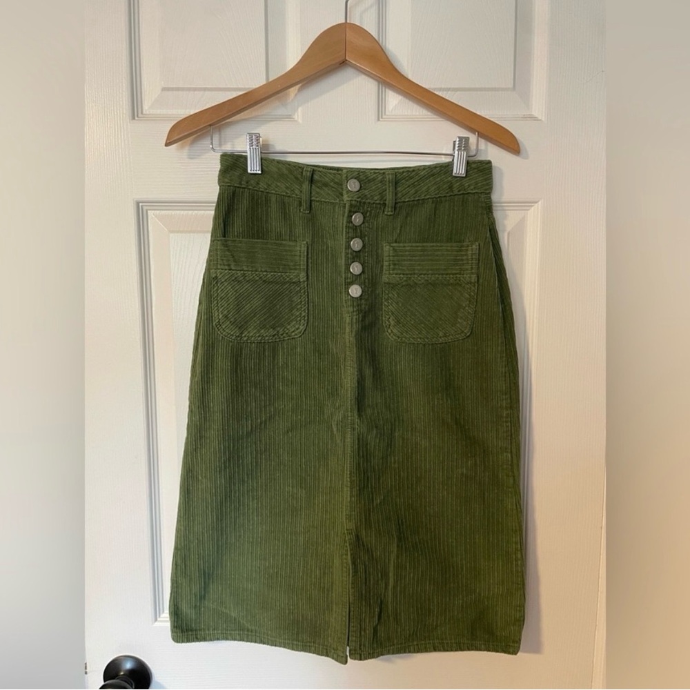 Anthropologie Pilcro Green Corduroy Skirt